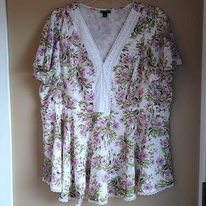 Lane Bryant Ruffled Floral Lace Short Sleeve Blouse Size 2